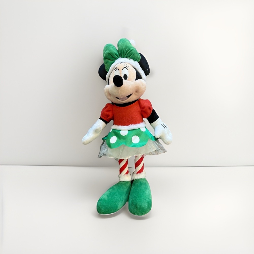 Disney Minnie Mouse Plush Toy Kids OS Red Green Good Holiday Candy Cane Outfit